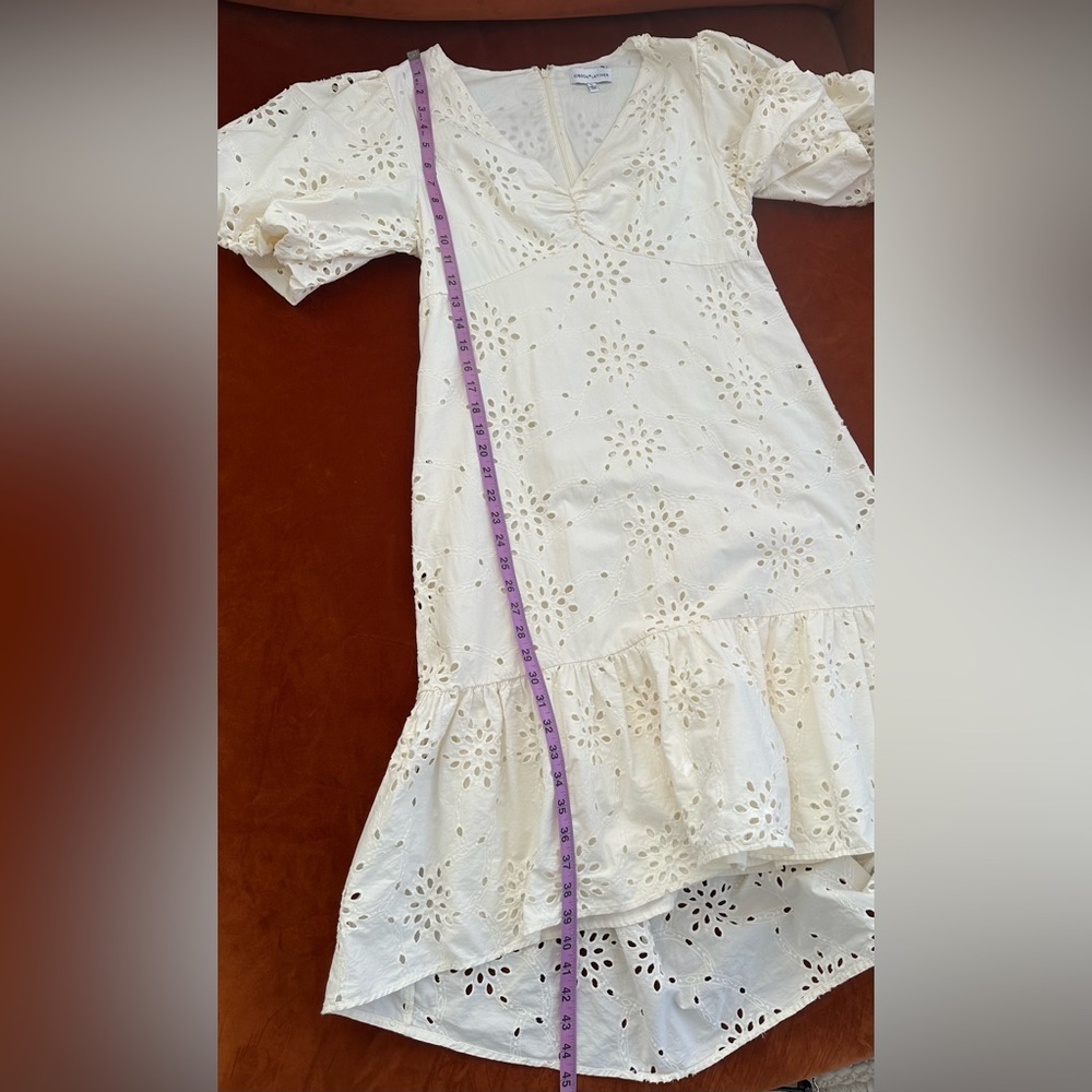 Gibson Latimer Ivory Eyelet Hi Low Puff Sleeve All Cotton Midi Dress Lined L - Picture 8 of 12